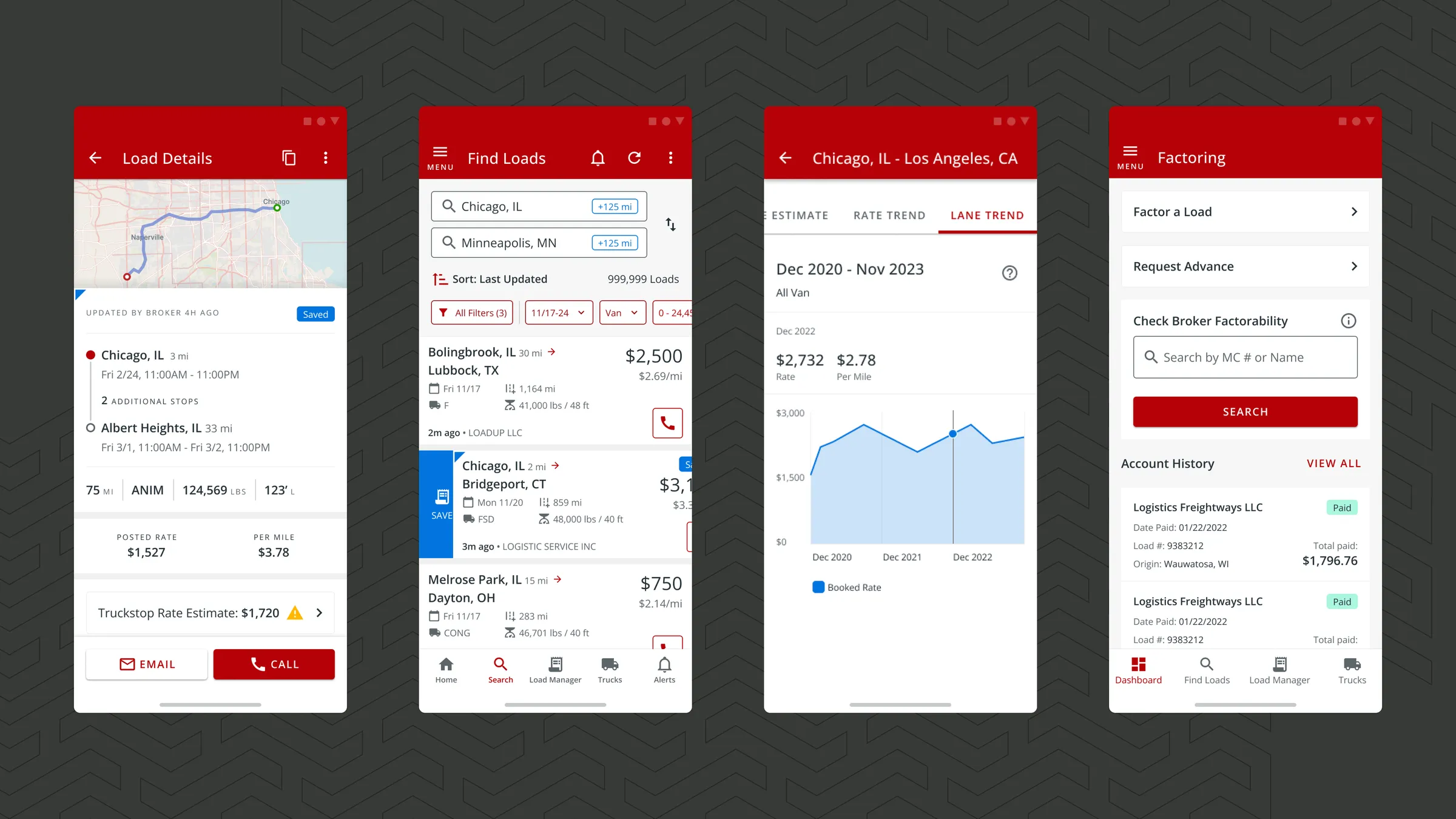 Truckstop Go mobile application interface