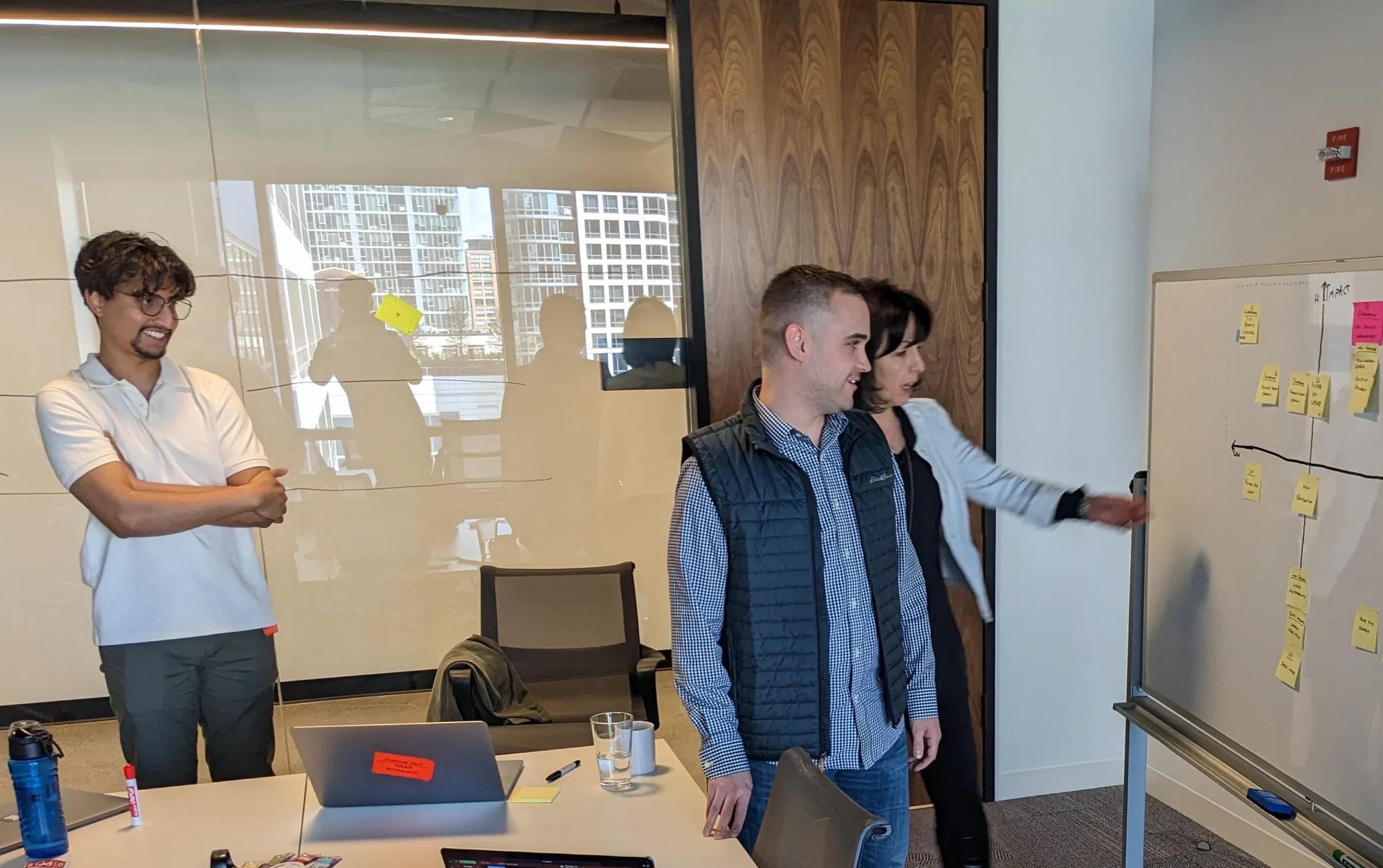Workshop session with team members discussing product strategy